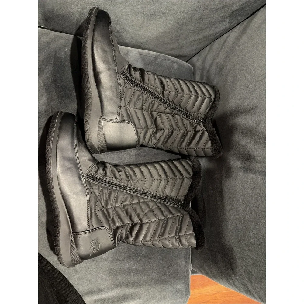 Totes Jodi Black Boots Sz 8 Waterproof Winter Side Zip Quilted